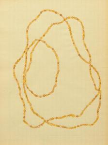 Collier de perle brun, 2019. Encre et gouache sur papier ancien. 16,5x25.4cm