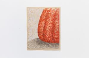 Pot rouge, 2023. Aquarelle sur papier ancien. 14x18,5cm