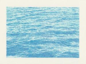 Alexandre Luu, La Manche 01 - (comment dessiner la mer après Vija Celmins ?), 2021 - Crayon de couleur impression sur tissu 192x144cm